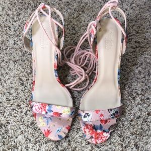 Lace-Up Floral Heels